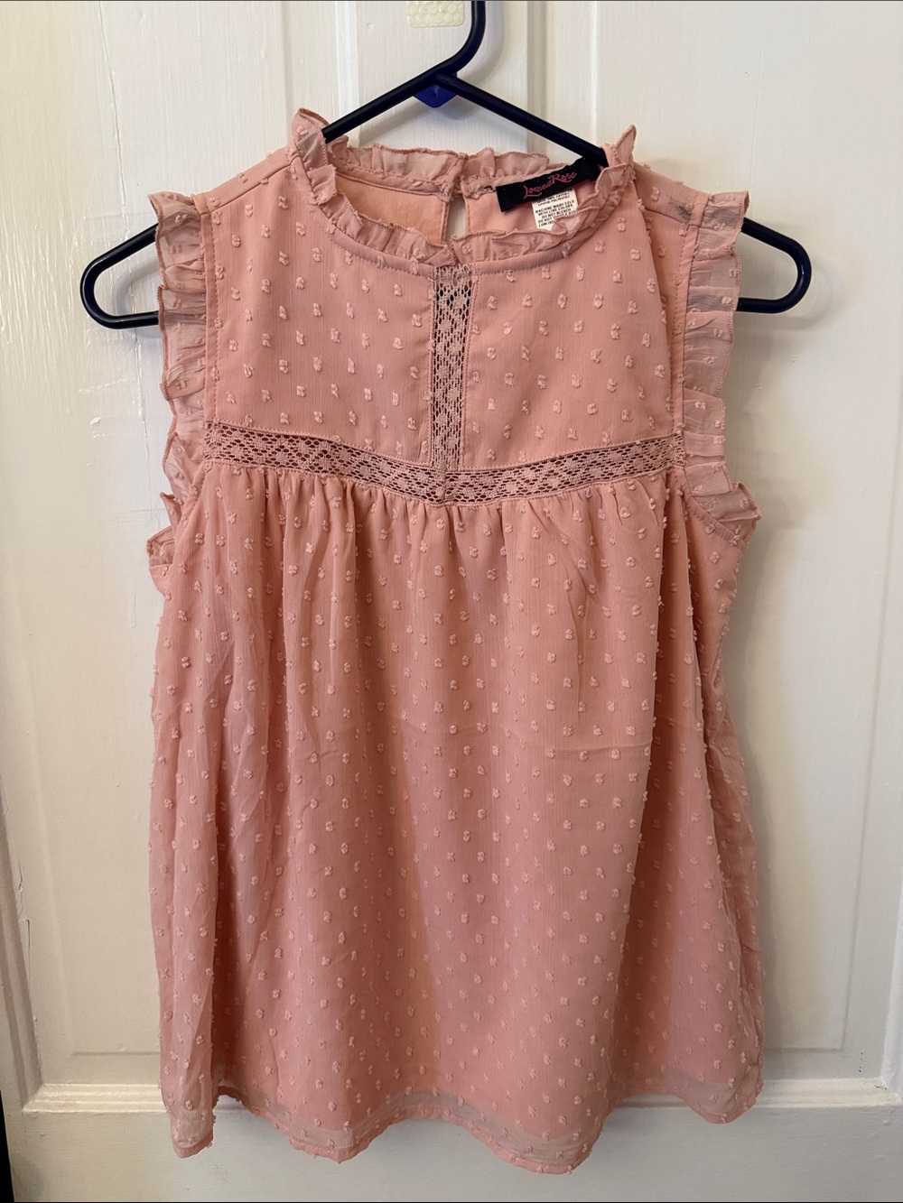 Sleeveless Dusty Pink Swiss Dot Lace-Trim Blouse